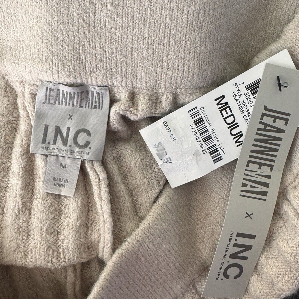 INC Jeannie Mai Medium Flared Sweater Pants Ribbed Stretch Oatmeal Beige New - Picture 4 of 6